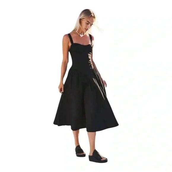 Free People Free-est Paolo Midi Dress Black Size Med. - Picture 1 of 6